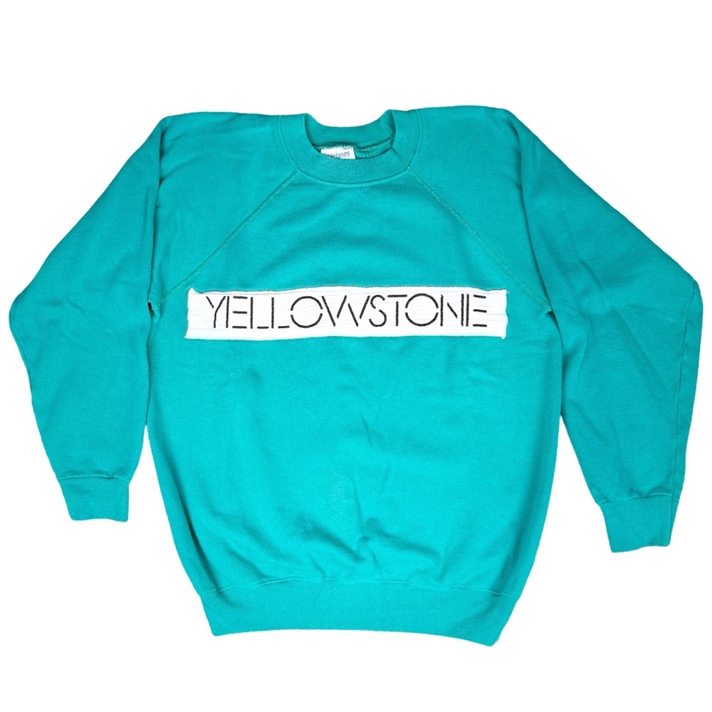 Vintage Yellowstone Crewneck Sweatshirt Teal Hanes‎ USA Made Medium